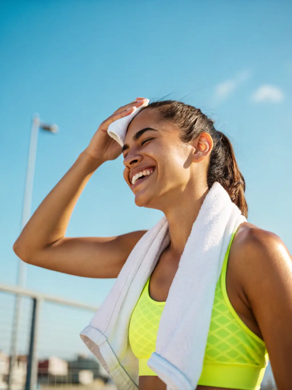 A person smiling and looking energized after completing a walk, emphasizing the health benefits of regular physical activity.